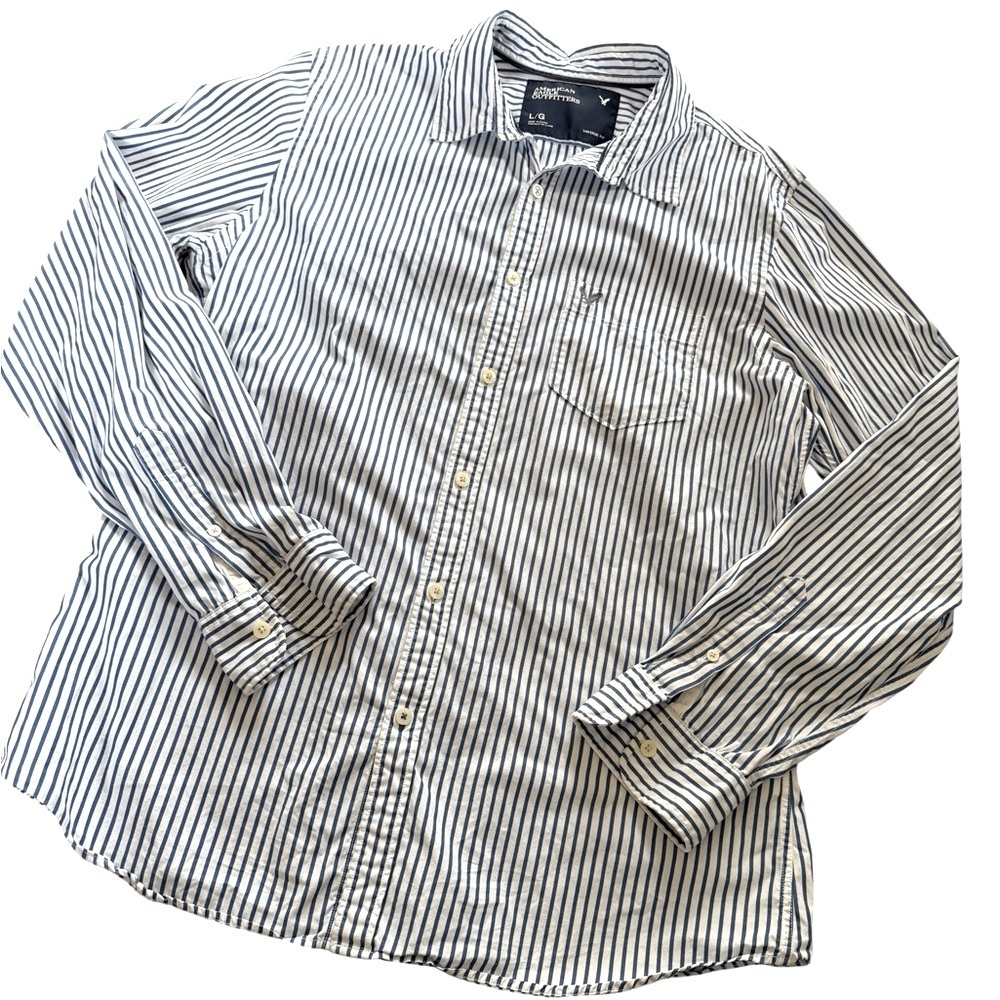 American Eagle Vintage Fit Blue striped Preppy Mens Large Shirt Cotton, buttons - Picture 2 of 8